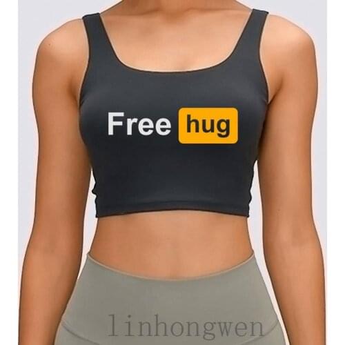 Free Hug Funny Women Tank Top Building Spring Normal Clothing Personalized Euro Size S-XL Crazy Cotton Crop Top