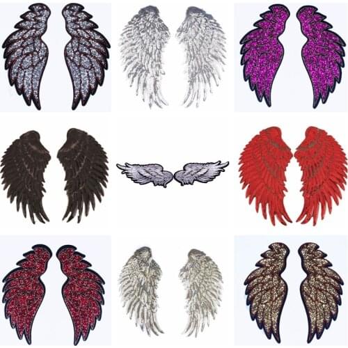 Pulaqi DIY Wings Sequin Patch Hippie Embroidered Patches For Clothes Stripes Iron Sew On Patches Sticker On Clothes Badges 1Pair