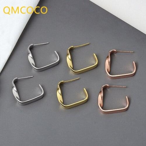 QMCOCO 925 Silver Earrings Charm Women Trendy Jewelry Vintage Simple Retro Party Accessories Gifts Square Earring