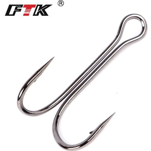 FTK 20pcs/pack Fishing Hooks Double Fishing Hooks Barbed Carp Fishhook For Soft Worm Lure High Carbon Steel Duple Hooks