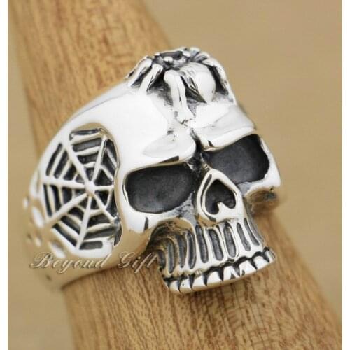 925 Sterling Silver Black CZ Stone Spider Net Skull Mens Ring 9Q001 US 7~15