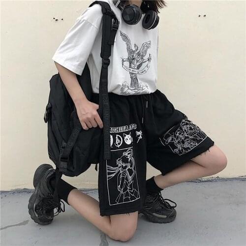 Cartoon anime print five-point shorts mens summer streetwear casual pants sports shorts womens couple pants sweatpants women