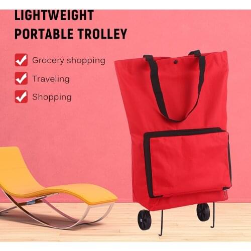 Foldable Shopping Trolley Bag with Wheel Collapsible Shopping Cart Bag Reusable Grocery Bags Food Organizer Vegetables Bag