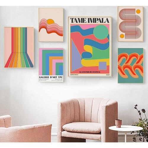 Modern Tame Impala Wave Rainbow Poster Wall Art Print Abstract Color Line Graphic Head Canvas Painting Picture Living Room Decor