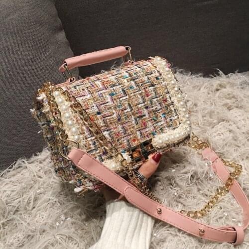 Crossbody Bags for Women 2020 New Luxury Handbags Ladies Woolen Cloth Retro Pearl Purse Autumn and Winter Womens Shoulder Bag