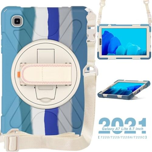 Heavy Duty Silicone Case with Kickstand and Strap for Samsung Galaxy Tab A7 Lite 8.7 T225 T220 T225N Kids Shockproof Cover