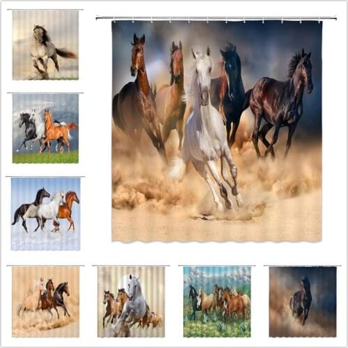 Horse Shower Curtains Bathroom Decor Strong Animal Running Waterproof Polyester Fabric Home Bath Bathtub Curtain Set With Hooks