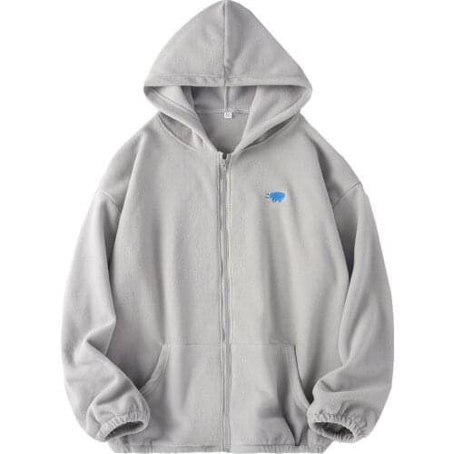 Winter Fashion Animal Embroidery Harajuku Womens Jacket Polar Fleece Korean Loose Plus Velvet Thick Zipper Jacket