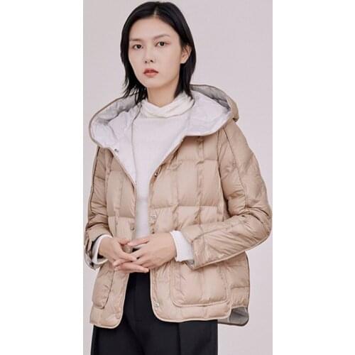 Women 2021 Winter New Fashion Seamless Light White Duck Down Coats Female Solid Short Hooded Puffer Jackets Ladies Warm Outwear