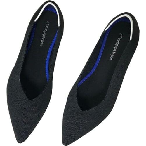 2020 Womens Flat Shoes Ballet Shoes Breathable Knit Pointed Shoes Moccasin Mixed Color Zapatos De Womens Soft Shoes Women