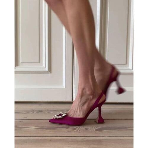 2021 Brand Women Pumps Luxury Crystal Slingback High Heels Summer Bride Shoes Comfortable Triangle Heeled Party Wedding Shoes