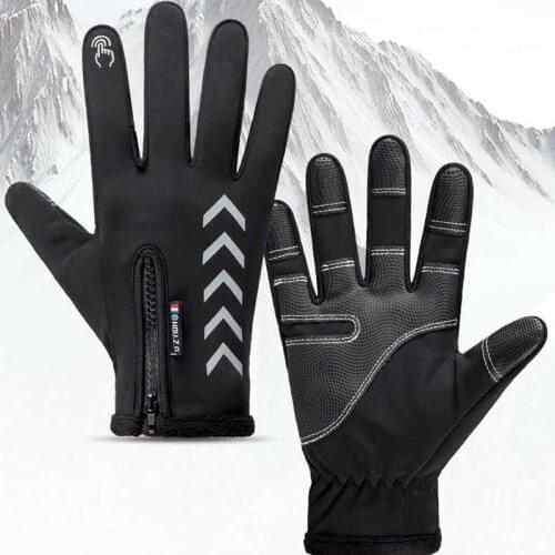 Winter Riding Warm Gloves Waterproof Non-Slip Outdoor Sports Skiing Plus Velvet Touch Screen Reflective Gloves In Winter