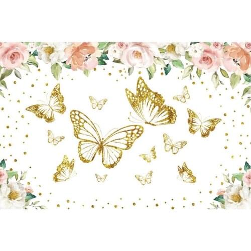 Golden Butterfly Photography Background Holiday Celebration Party Decoration Photo Booth Studio Prop