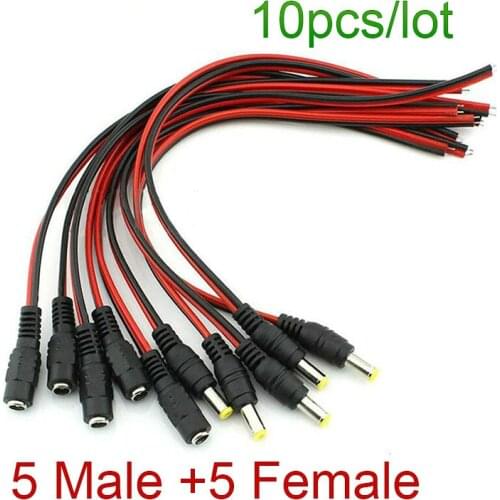 10pcs/Lot 2.1x5.5 Mm Male Female Plug 12V Dc Power Pigtail Cable Jack for Cctv Camera Connector Tail Extension 12V DC Wire