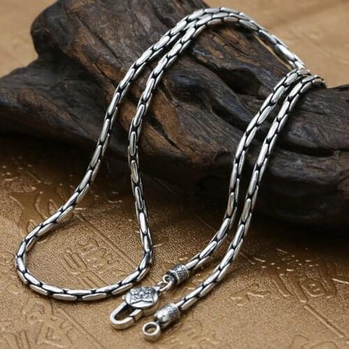 100% Real S925 pure silver fashion jewelry Thai silver retro Buddhism good luck necklace for men slub chain new man necklace