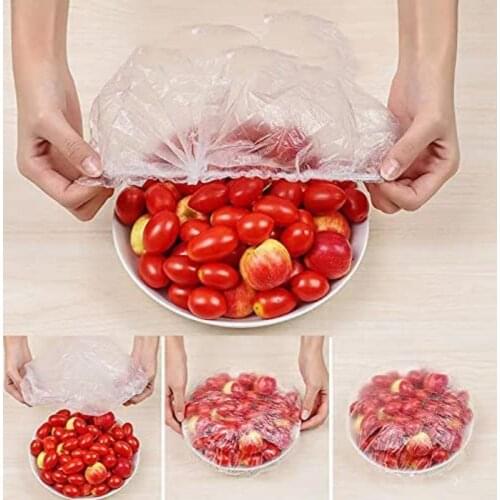 100pcs Fresh Keeping Bags Elastic Food Storage Covers Saran Wrap Universal Stretch Wrap Bowl Cover Kitchen Supply Plastic Bags