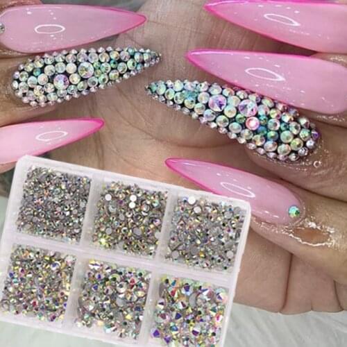 3D Glitter Nail Rhinestones Glass Crystal AB Flatback Mixed Size Gems DIY Tips Nail Art Decorations Shiny Manicure Diamond