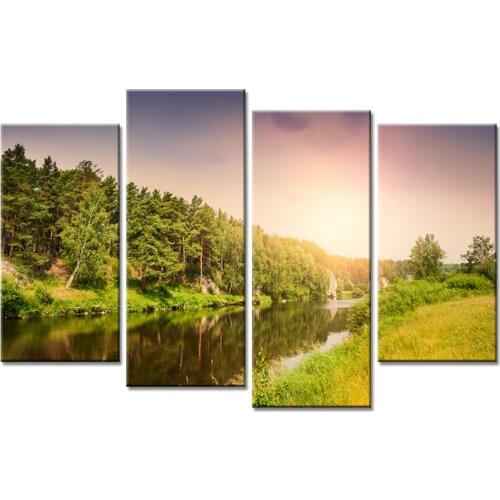 JIE DO ART 4 board Sunset Mountain Landscape Modern Wall Art Canvas Painting Module Painting Living Room Wall Picture