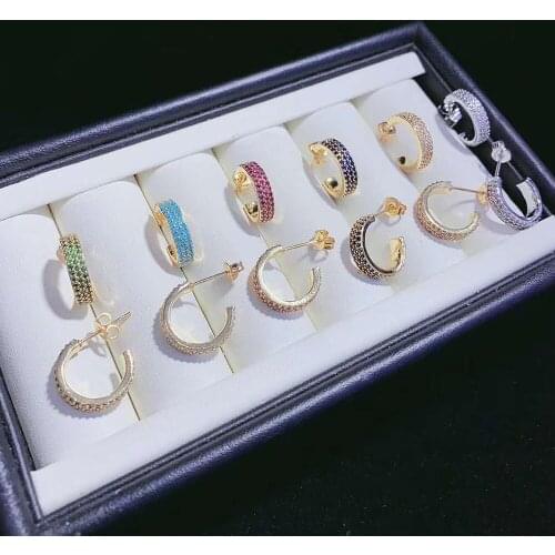 5pairs New arrival Fashion Micro Pave Cz Multicolor Enamel Round Hoop Earrings