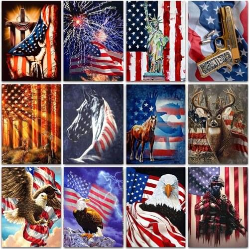 Full Square Drill 5D Diy Diamond Painting Animal Eagle 3D Diamond Embroidery American Flag Cross Stitch Kit Mosaic Handmade Gift