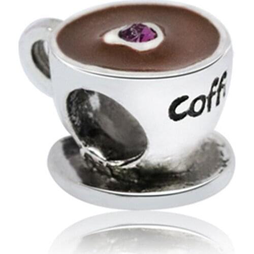 1Pcs New Cute Coffee Cup Pendant DIY Beads Suitable for Original Pandora Charm Bracelet Ladies Jewelry Making Gifts