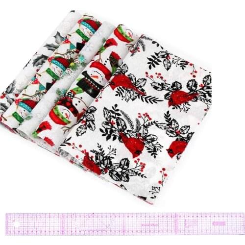 Dailylike 5 Pcs Christmas Cotton Fabric Christmas Fabric Quilting Fabric Precut Fabric Bundles for DIY Craft + Sewing Ruler