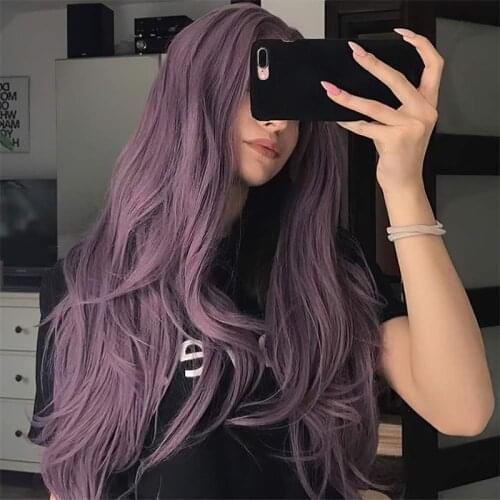 Long Wavy Synthetic Lace Front Wig Glueless Purple High Temperature Heat Resistant Fiber Hair Wigs For Women Hand Tied Cosplay