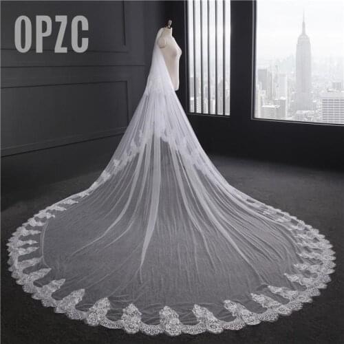 Two Layer wedding Accessories Long 3.5M Lace Appliqued Cathedral Blusher Bridal Veil 2018 New Arrival Wedding Veil With Comb