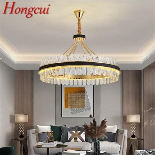 Hongcui Chandelier Crystal Pendant Lamp Postmodern Home Leather Round Light Fixture for Living Dining Room