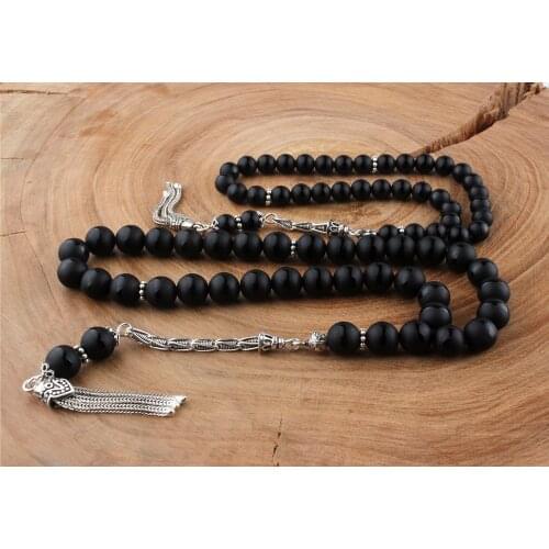 Natural Onyx 2 Piece 925 Silver Tassel 33 Beads For Prayer Tasbih Muslim Rosary Calming Men Women Meditation Jewelry From Turkey