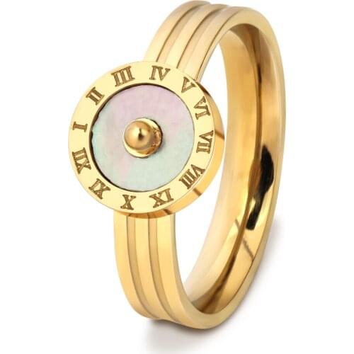 Famous Brand Women Rings Gold Color Stainless Steel Ring Roman Numeral Stone Shells Luxury Jewelry Female Top Quality