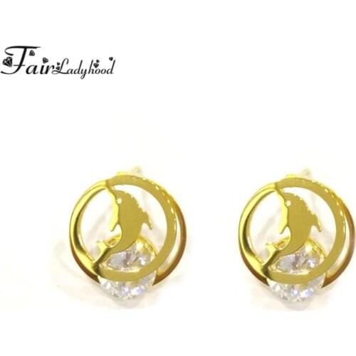 FairLadyHood Round Shine AAA Zirconia Earrings For Women Fashion Jewelry Stainless Steel Stud Earrings Men brincos Boy Girls
