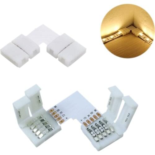 L Shape LED Light Strip Connectors 90 Degree Corner Connector Unwired Solderless Snap Down for 5050 RGB LED Strip 5pcs/Lots