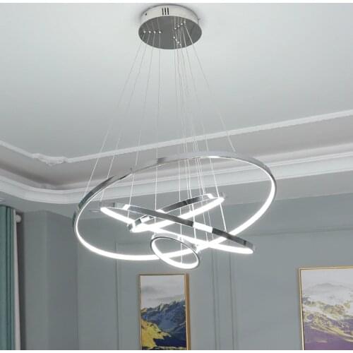 Gold Chrome Plated Modern led chandelier for dining room living room shop Circle Rings led hanging chandelier fixtures