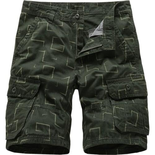Mens Brand Cargo Shorts 100% Cotton Twill Geometric Print Casual Tactical Shorts Zippered Multi-Pocket Fashion Shorts BVCHAJ