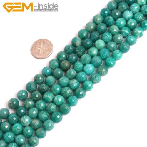 Natural Blue Russian Faceted Amazonite Stone Beads For Jewelry Making 4-8mm 15inches DIY Bracelet Necklace