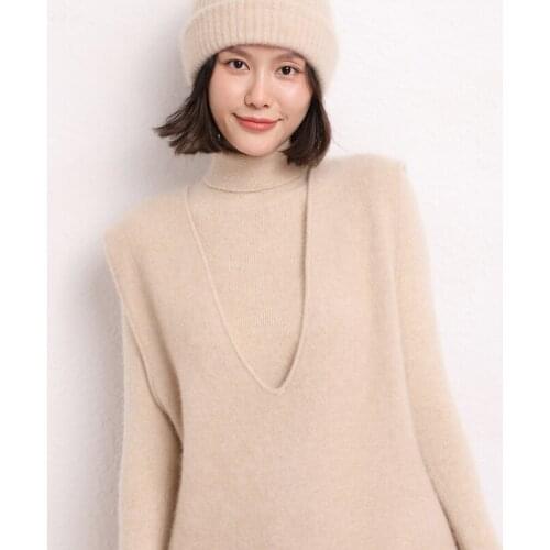 2021The New100%Pure Cashmere Sweater Pure Color Knitted V collar All-match vest Pullover Pure Cashmere Sweater Loose Large Size