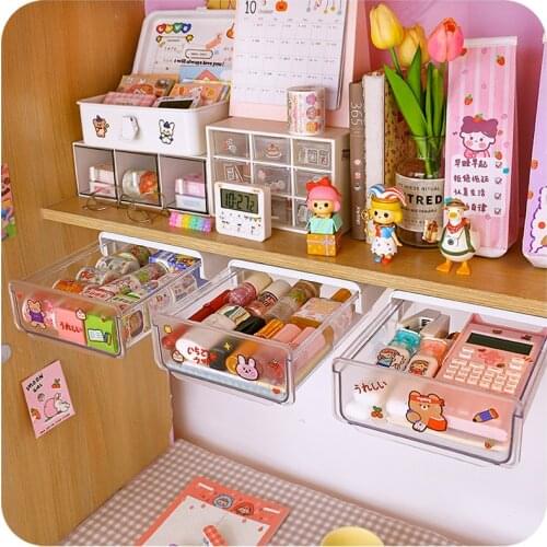 W&G Under the Desk Drawer Storage Organizer Boxes Office Supplies Self Stick Pencil Tray Storage Self-adhesive Stationery Boxes