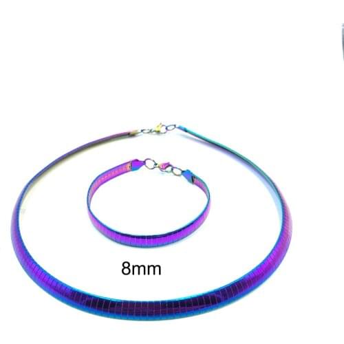 8MM Colorful Collar Stainless Steel Necklace Women Choker Torques Jewelry Snake Chain Bracelet Set Gifts For Girls