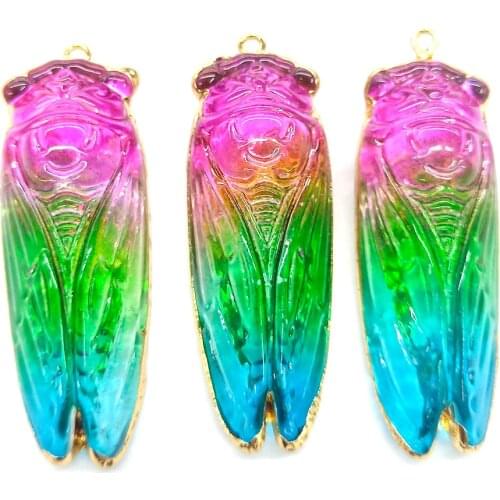 Popular Colored Cicadas Pendant Synthesis of the crystal Gradient Moths Pendant Colored Cicadas Necklace Pendant Size 55x20mm