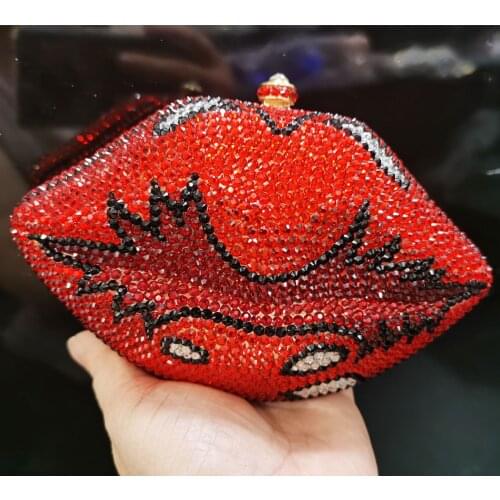 Luxury Crystal Red Lips Purse Devil Designer Clutch Bags Women Wedding Bridal Evening Bags Ladies Pouch Handbags SM247