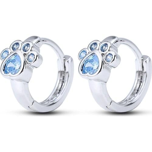 New Fashion Cat Paw Earring Creative Cute Women Hoop Earring Banquet Jewelry Gift Blue CZ Animals Paw Ear Earring For Girls