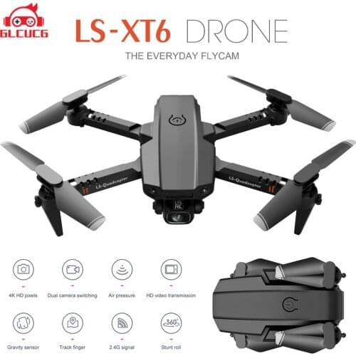 New XT6 Folding Drone Dual Lens 4k High Definition Aerial Photography Optical Flow Fixed Height Remote Control Aircraft Toy