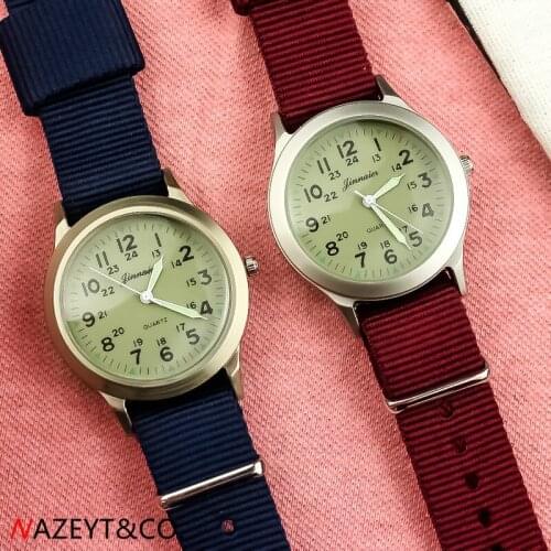 New fashion middle student luminous hands sports watch unisex ruby red midnight blue strap nylon wristwatch children army clock