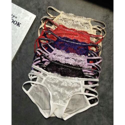 Sexy Women Underwear High Quality Women rhinestone Panties Underwear Solid lace low-Rise Lingerie underwear women