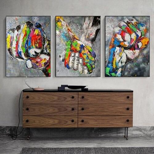 Street Graffiti Art Abstract Watercolour Hand In Hand Fist Canvas Art Painting Poster Print Wall Art Picture for Home Decoration