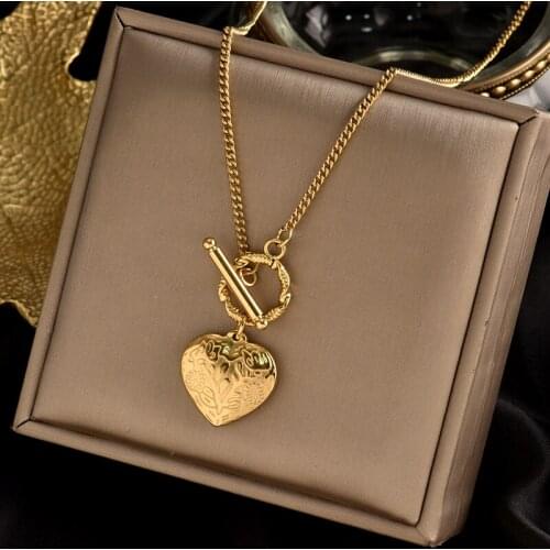 Inserts Stainless steel heart OT clasps Long Necklace fashion Titanium STEEL pendant sweety for gift women jewelry No fading