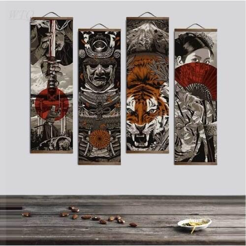 Japanese Ukiyoe Samurai Geisha Tiger Retro Posters Canvas Painting Wall Decor Wall Art Pictures for Living Room Decor Home Decor