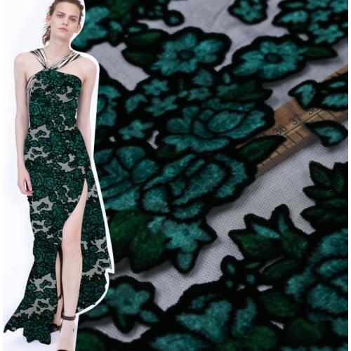 Green peony silk velvet fabric breathable burnout velvet fabric cheongsam dress silk fabric wholesale silk cloth