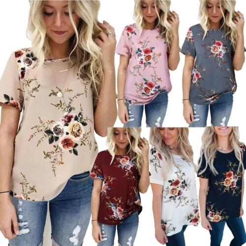 Women T Shirts Floral Print O Neck Loose Casual Loose Top Summer Short Sleeve Women Fashion T Shirt2021